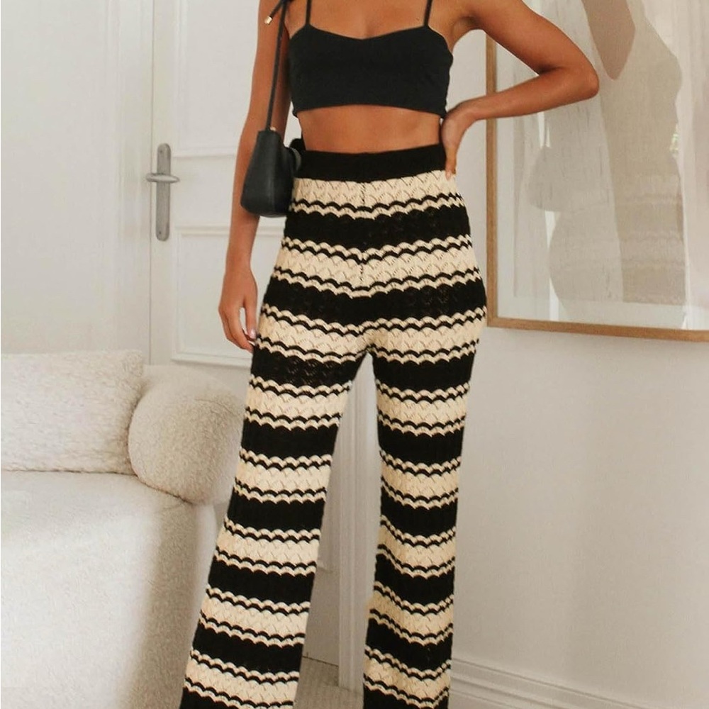Imily Bela Womens 2 Piece Cover up Crochet Set Striped Sleeveless Vest